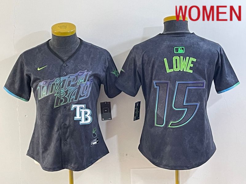 Women Tampa Bay Rays #15 Lowe Black City Edition Nike 2024 MLB Jersey style 5->youth mlb jersey->Youth Jersey